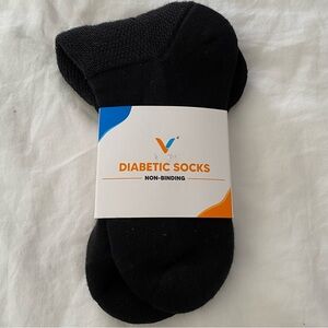 Viasox Diabetic Crew Socks Unisex Men's 9-12 Women's 10-13 Black Non-binding NEW